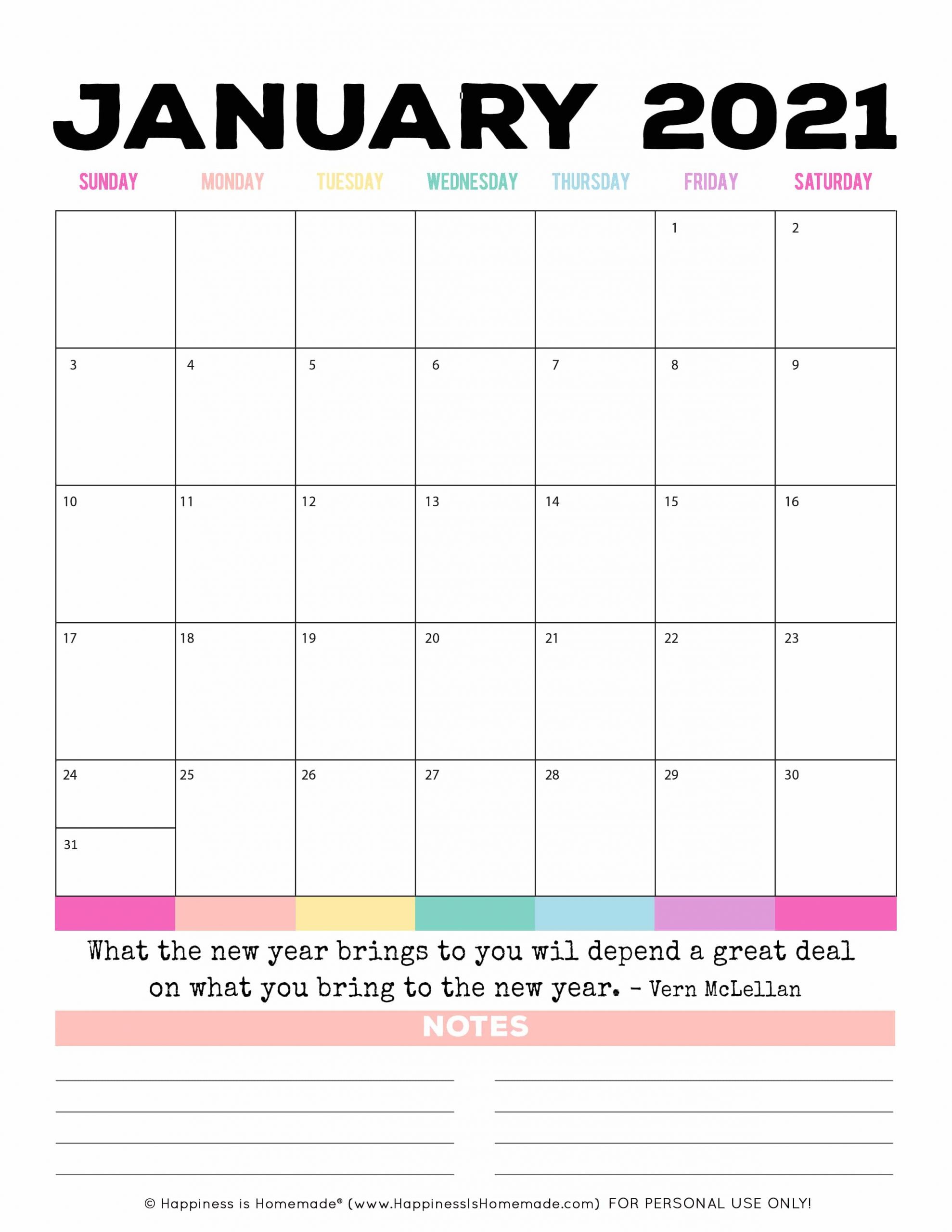 2020 2021 Free Printable Monthly Calendar Happiness is