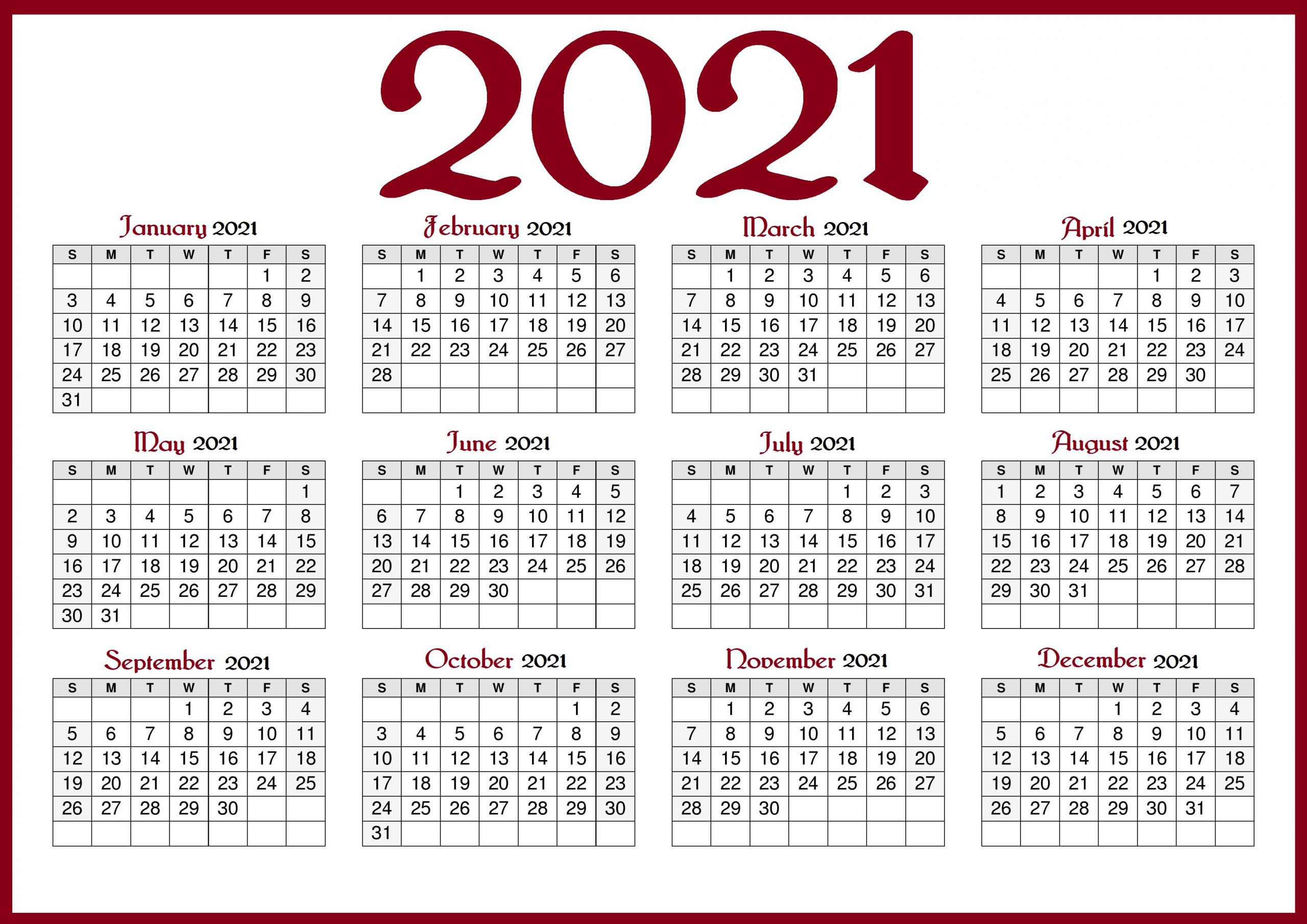 Free 2021 Calendar With Holidays