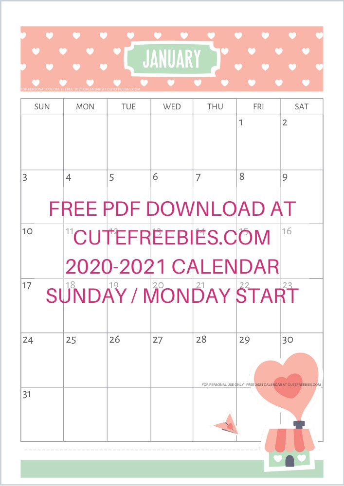 A4 2021 SUNDAY CALENDAR CUTELOVE 2 Cute Freebies For You