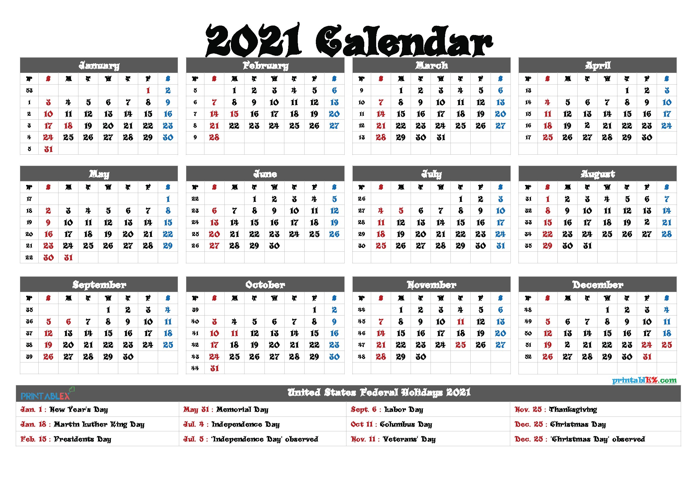Number Flip Calendar 2021