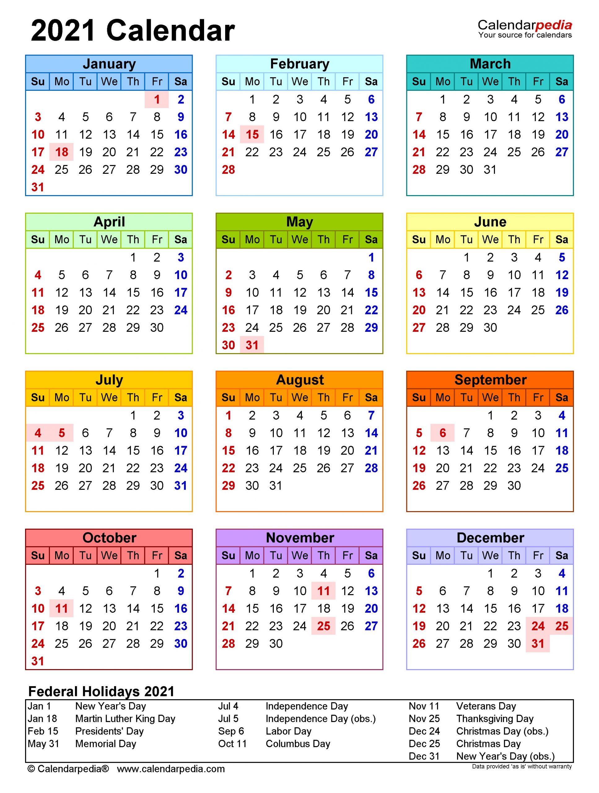 2021 Calendar Holidays And Observances